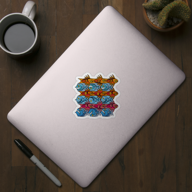 Fish tessellation escher style in red and blue by Maxsomma